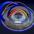 Wayfinding Structure With Colorful Curved Arches Circular Platform And Central Person