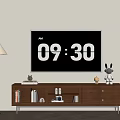 Modern Wooden TV Stand with TV Displaying Time Stuffed Toy and Floor Lamp