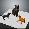 Three Cat Models in Different Colors Standing on White Board Surface