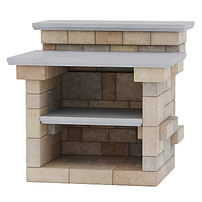 Stone Fireplace With Built In Shelves And Layered Stone Look 3d model