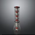 Red And White Layered Tower Building With Metal Frame And Red Top
