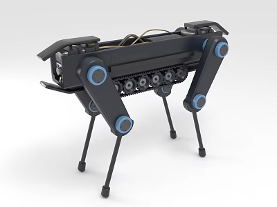 Mechanical Dog Robot 3D Model Featuring Black Body Tracks Gears And Blue Circular Parts 3d model