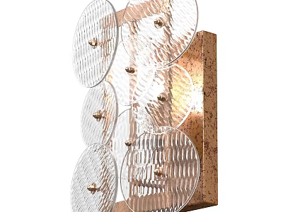 Modern Wall Lamp With Transparent Rippled Glass Discs And Wooden Backplate 3d model