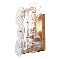Modern Wall Lamp With Transparent Rippled Glass Discs And Wooden Backplate