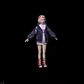 Humanoid Anime Character Wearing Blue Black Jacket With Red Accents And White Skirt
