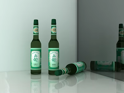 Green Ceramic Vessels Standing And Fallen On White Tabletop With Simple Background Labels 3d model