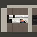 Modern Kitchen Sideboard In Beige Tone With Storage Lighting And Oven Nearby Decorative Items