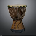 Traditional African Djembe Drum with Carved Wooden Body Colored Rim and Decorative Patterns