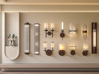 Modern Stylish Wall Lamps With Various Designs And Glass Shades For Home Interior 3d model