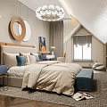 Cozy Kids Room Interior Design With Bed Nightstand Chandelier Window Rug And Bookshelf