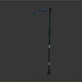 Ancient Fantasy Scythe With Green Decorative Long Handle And Blue Sharp Blade Design