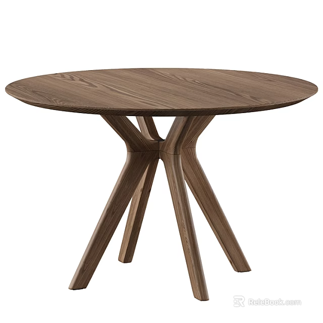 Modern Wooden Dining Table With Round Top And Unique Leg Design 3d model 