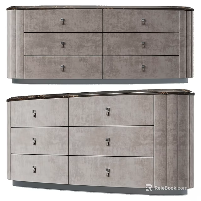 Elegant Modern Chest of Drawers with Leather Finish and Marble Top Design 3d model 