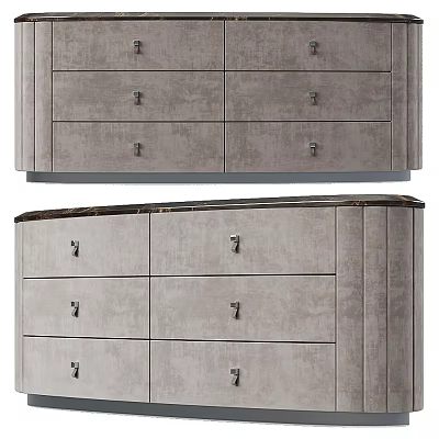 Elegant Modern Chest of Drawers with Leather Finish and Marble Top Design 3d model