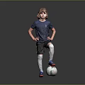 Boy in Blue Soccer Jersey Standing with One Foot on Football Hands on Hips