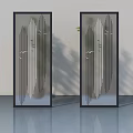 Modern Glass Hinged Doors With Vertical Stripe Design And Black Frames 3d model
