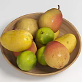 Fresh Mixed Fruits in Wooden Bowl Including Mangoes and Pears with Colorful Hues