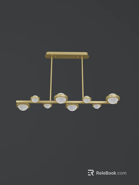 Elegant Modern Linear Brass Chandelier With Six Circular Hanging Bulbs 3d model