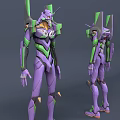 Purple Mecha Character Design With Green Accents Front And Back View 3d model