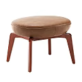 Round Brown Leather Stool With Wooden Legs And Comfortable Seat Design