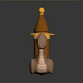 Toy Dinosaur Figure With Wooden Cone Structure And Yellow Ball Top