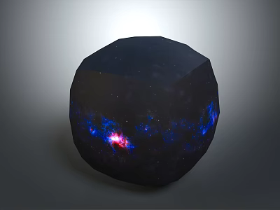 Unique Wooden Stone Polyhedral Sphere With Black Surface And Starry Sky Blue Pink Design 3d model