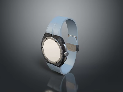 Stylish Modern Watch With Light Blue Strap White Dial And Black Bezel 3d model