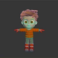 3D Cartoon Child With Brown Hair Blue Eyes Red Jacket Green Pants Arms Outstretched