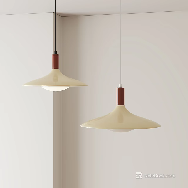 Modern Pendant Lights With Cream Lampshade And Wooden Accent Hanging Indoors 3d model 