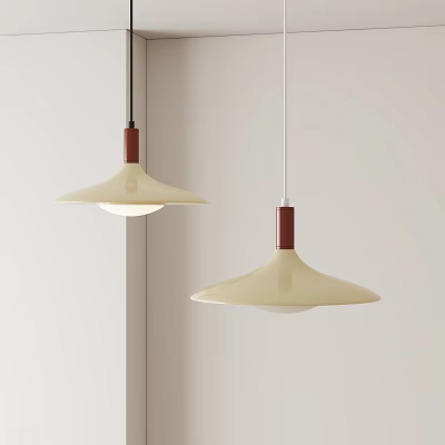 Modern Pendant Lights With Cream Lampshade And Wooden Accent Hanging Indoors 3d model