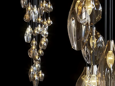 Modern Transparent Crystal Chandelier With Shiny Bulbs Emitting Warm Light And Elegant Design 3d model