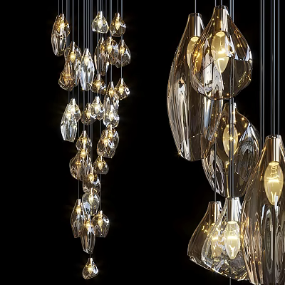 Modern Transparent Crystal Chandelier With Shiny Bulbs Emitting Warm Light And Elegant Design 3d model