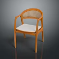 Stylish Wooden Chair With Woven Rattan Armrests And White Padded Seat
