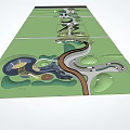 Modern Garden Landscape Design With Curved Pathways Green Spaces And Structures 3d model