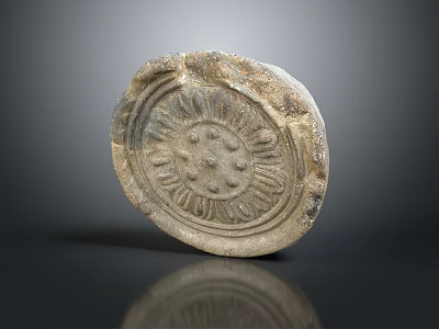 Ancient Stone Circular Relief Carving With Intricate Floral Patterns And Textured Surface 3d model