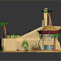 Commercial Desert Themed Outdoor Equipment With Palm Trees Slide Stairs And Dome Structure