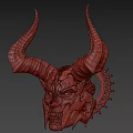 Gilded Skull Mask With Purple Curved Horns And Intricate Spiked Details