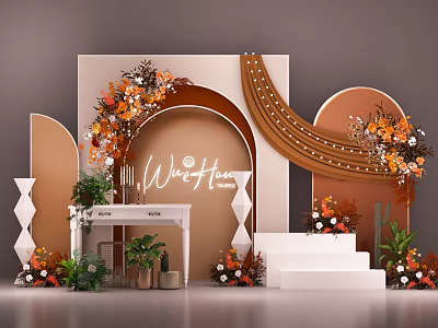 Wedding Decor Setup Featuring Arch Floral Arrangement Steps And Warm Tones 3d model