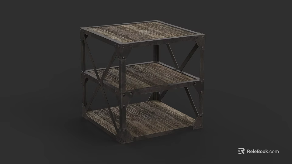 Industrial Style Dining Room Storage Shelf With Rustic Wooden Tiers And Metal Frame 3d model 