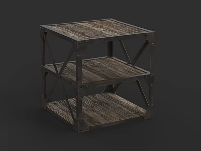 Industrial Style Dining Room Storage Shelf With Rustic Wooden Tiers And Metal Frame 3d model