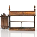 Traditional Carved Wooden Cabinet and Two Tiered Shelf with Decorative Finials and Details