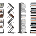 Various Modern Bookcase Designs With Spiral Vertical Structures And Stacked Books 3d model