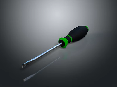 Professional Hardware Screwdriver With Black Green Handle And Ergonomic Metal Shaft Design 3d model