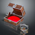 Elegant Crown Fashion Accessory Inside Vintage Wooden Chest With Red Lining
