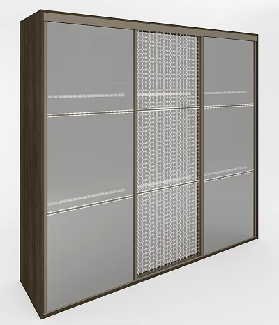 Modern Sliding Door Wardrobe With Wooden Frame And Glass Grid Pattern Panels Design 3d model
