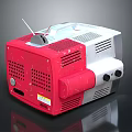 Red And Silver Electronic Appliance With Antenna Control Knobs And Ventilation Holes