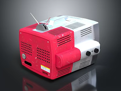 Red And Silver Electronic Appliance With Antenna Control Knobs And Ventilation Holes 3d model