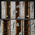 Modern Open Bookcase With Metal Frames Marble Wall Books And Decorative Vases 3d model