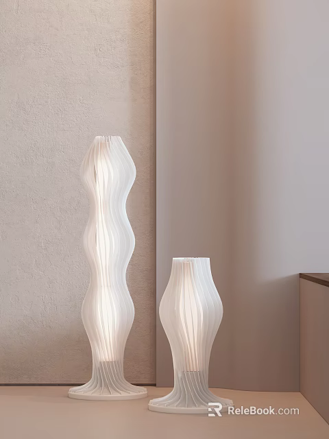 Modern White Textured Floor Lamps With Wavy Design For Living Room Interior 3d model 