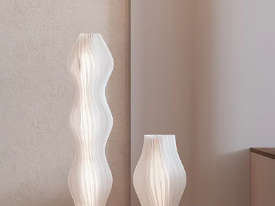 Modern White Textured Floor Lamps With Wavy Design For Living Room Interior 3d model